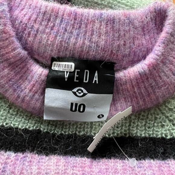 Veda Urban Outfitters Purple Green Striped Wool Mohair Blend Crewneck Sweater S - Picture 5 of 8